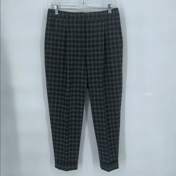 Peserico IT 42 Gray Plaid Virgin Wool Cropped Tailored Pants US 6 - Picture 3 of 14